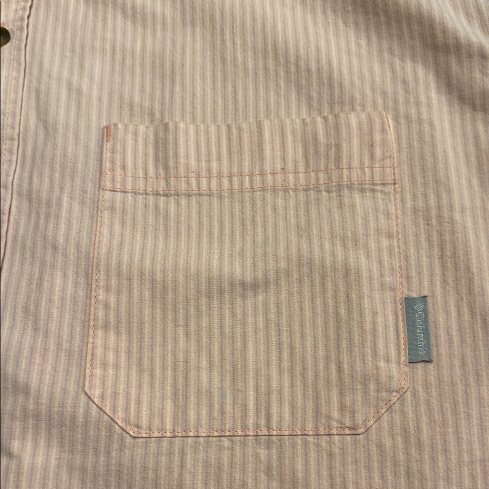 Columbia Pink Stripe Button Down Shirt Mens XXL Short Sleeve Cotton Stretch XXL - Picture 5 of 9